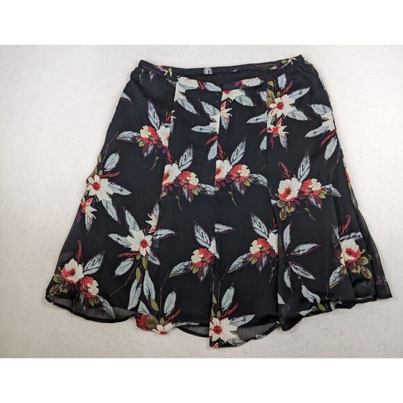 SAG HARBOR - WOMEN'S BLACK FLORAL PRINT A-LINE MIDI SKIRT - SIZE 16 - Picture 8 of 9